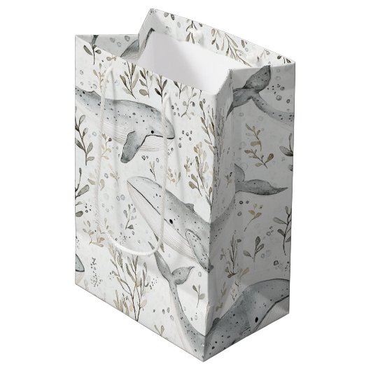Ocean Beach Zee Grijze Walvissen Medium Cadeauzakje (Voorkant Gekanteld)