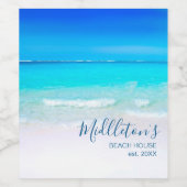 Ocean Beach Zee Personal Aqua Blue Modern Wijn Etiket (Enkel label)