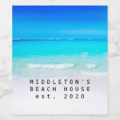 Ocean Beach Zee Personal Aqua Blue Modern Wijn Etiket (Enkel label)