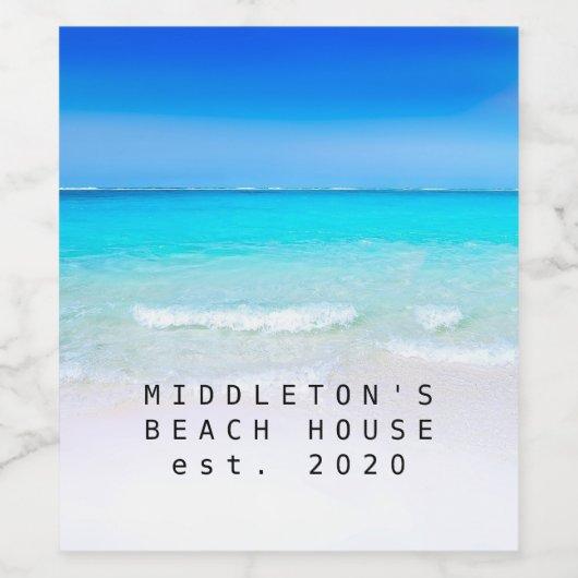 Ocean Beach Zee Personal Aqua Blue Modern Wijn Etiket (Enkel label)