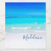 Ocean Beach Zee Persoonlijke naam Aqua Blue Modern Wijn Etiket (Enkel label)
