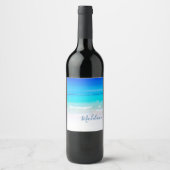 Ocean Beach Zee Persoonlijke naam Aqua Blue Modern Wijn Etiket (Voorkant)