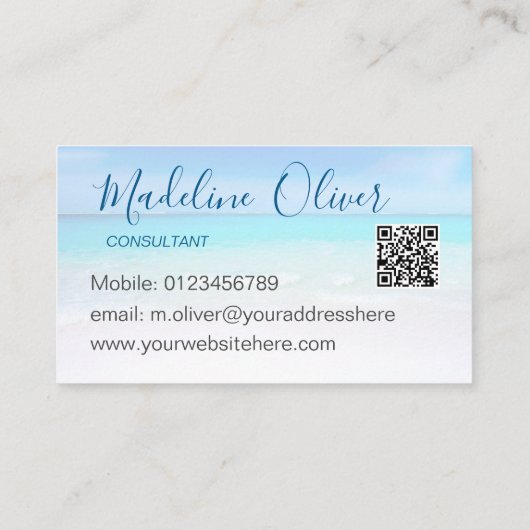 Ocean Beach Zee QR Code Travel Spa Aqua Blue Visitekaartje (Achterkant)