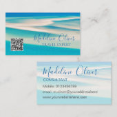 Ocean Beach Zee QR Travel Aqua Blue Business Visitekaartje (Voorkant / Achterkant)