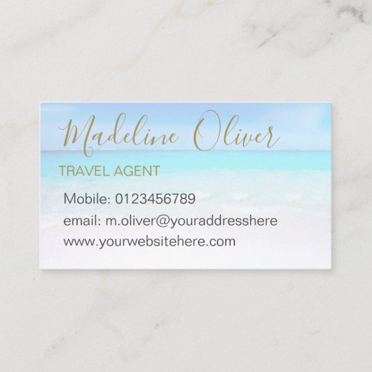 Ocean Beach Zee Reisagent Gold Color Visitekaartje (Achterkant)