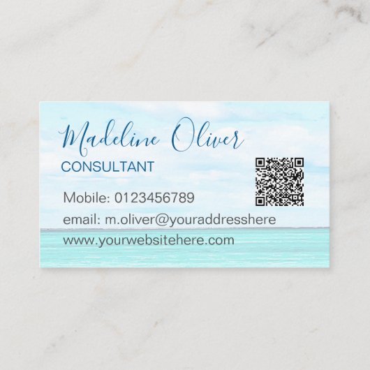 Ocean Beach Zee Reizen QR Code Aqua Blue Stijlvol Visitekaartje (Achterkant)