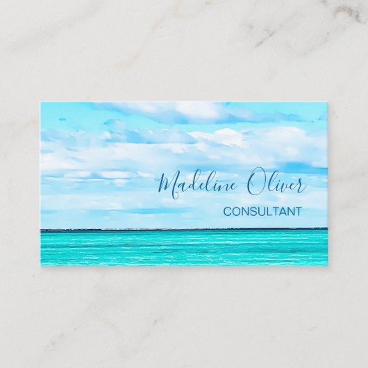 Ocean Beach Zee Reizen QR Code Aqua Blue Stijlvol Visitekaartje (Voorkant)