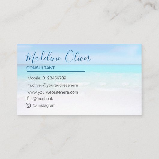 Ocean Beach Zee Social Media Travel Aqua Blue Visitekaartje (Achterkant)