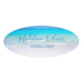 Ocean Beach Zee Travel Aqua Blue Modern Badge (Voorkant)