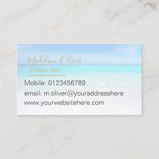 Ocean Beach Zee Travel Aqua Blue Modern Visitekaartje (Achterkant)