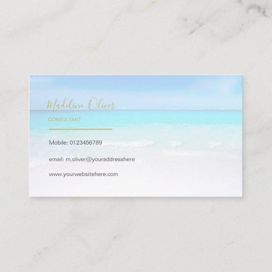 Ocean Beach Zee Travel Aqua Blue Modern Visitekaartje (Achterkant)