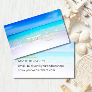 Ocean Beach Zee Travel Aqua Blue Modern Visitekaartje