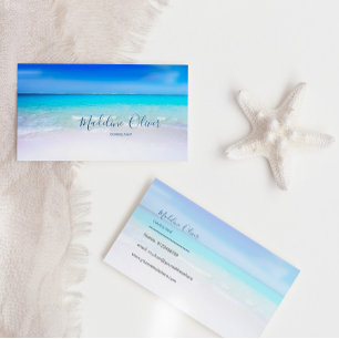 Ocean Beach Zee Travel Aqua Blue Modern Visitekaartje