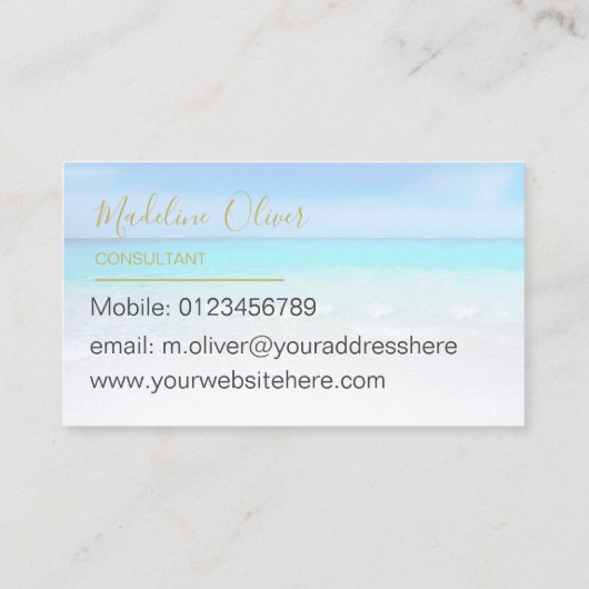 Ocean Beach Zee Travel Aqua Blue Modern Visitekaartje (Achterkant)