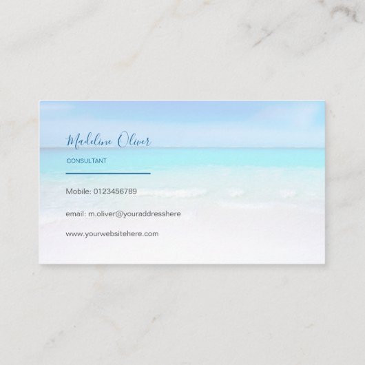 Ocean Beach Zee Travel Aqua Blue Modern Visitekaartje (Achterkant)