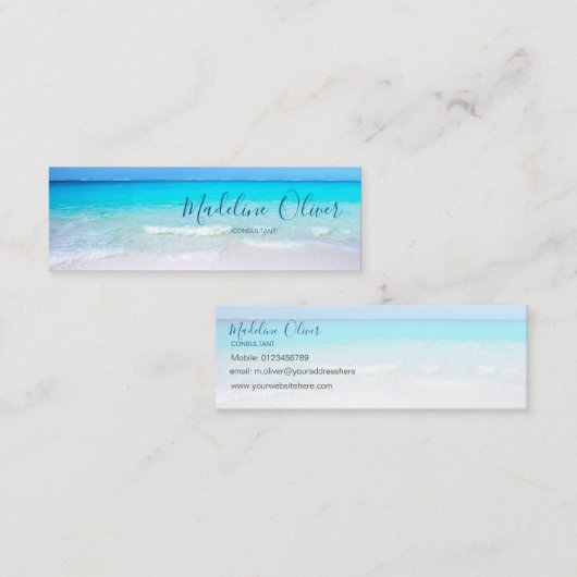 Ocean Beach Zee Travel Aqua Blue Moderne Thin Mini Visitekaartje (Voorkant / Achterkant)