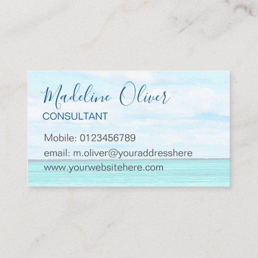 Ocean Beach Zee Travel Aqua Blue Stylish Visitekaartje (Achterkant)