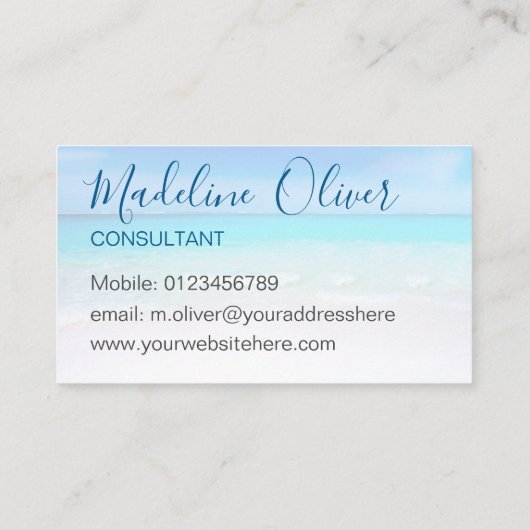 Ocean Beach Zee Travel Aqua Blue Stylish Visitekaartje (Achterkant)