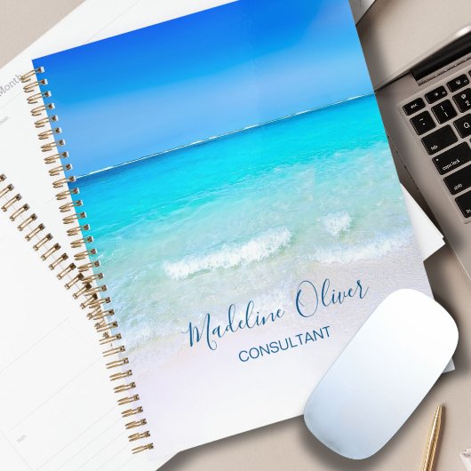 Ocean Beach Zee Travel Business Aqua Blue Modern Planner