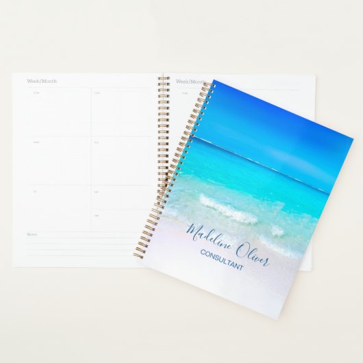 Ocean Beach Zee Travel Business Aqua Blue Modern Planner (Display)