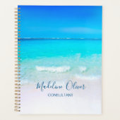 Ocean Beach Zee Travel Business Aqua Blue Modern Planner (Voorkant)