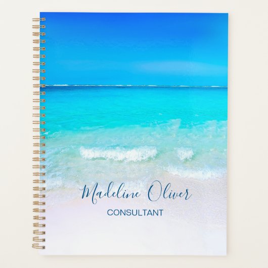 Ocean Beach Zee Travel Business Aqua Blue Modern Planner (Voorkant)