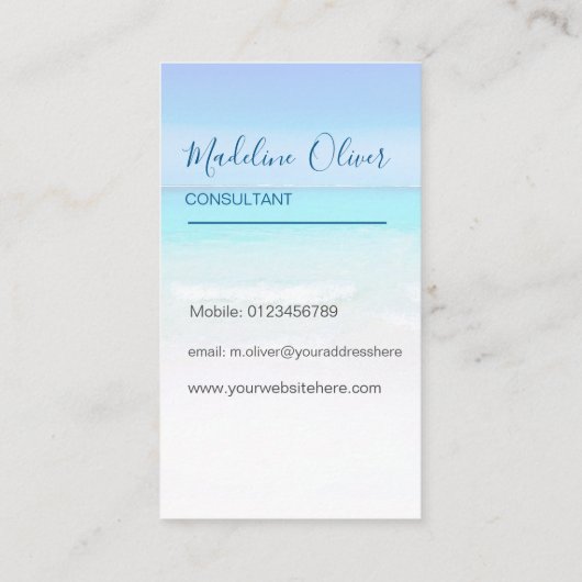 Ocean Beach Zee Travel Spa Aqua Blue Stylish Visitekaartje (Achterkant)