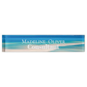 Ocean Beach Zee Travel Wit Blauw Modern Naambordje (Voorkant)