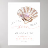Ocean Beach Zee U binnenkort Baby shower Welkomstb Poster (Voorkant)