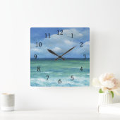 Ocean Beach Zee uitzicht 273 blauw Vierkante Klok (Huis)