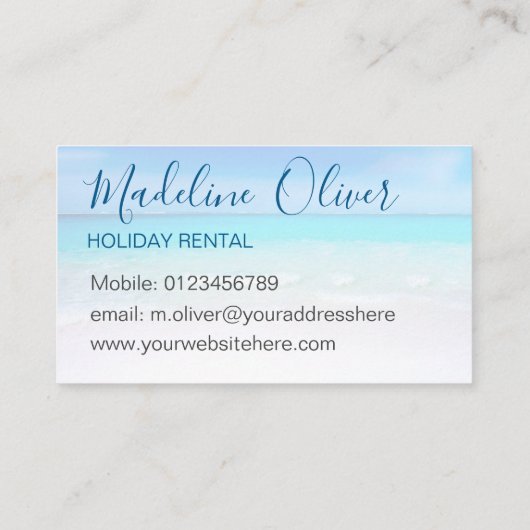 Ocean Beach Zee Vakantiehuis Aqua Blue Stijlvol Visitekaartje (Achterkant)