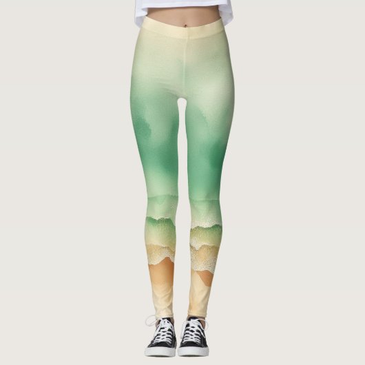 Ocean Beach Zee Waterverf Zonnezand Leggings (Voorkant)