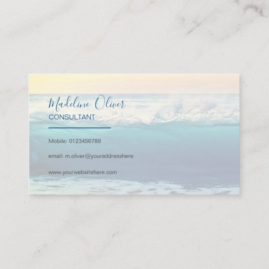 Ocean Beach Zee Wave Travel Blue Modern Visitekaartje (Achterkant)