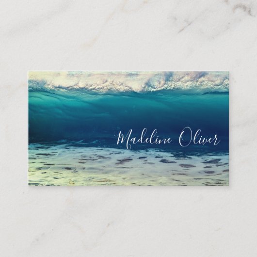 Ocean Beach Zee Wave Travel Blue Modern Visitekaartje (Voorkant)