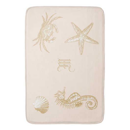 Ocean Beach Zeepaardje Zeester Krab Shell Monogram Badmat (Voorkant Verticaal)