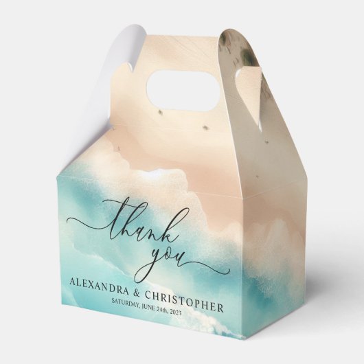 Ocean Beach Zomer Party Kalligrafie Dank u Bedankdoosjes (Voorkant Zijde)
