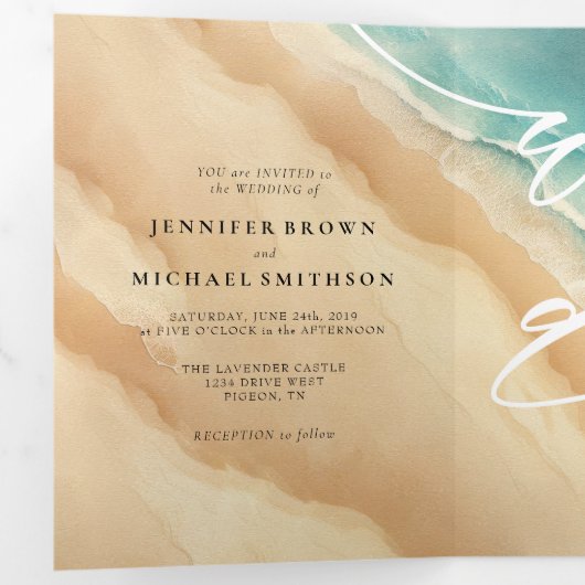 Ocean Beach Zomer Speciale bruiloft Drieluik Kaart (Binnenzijde eerst)