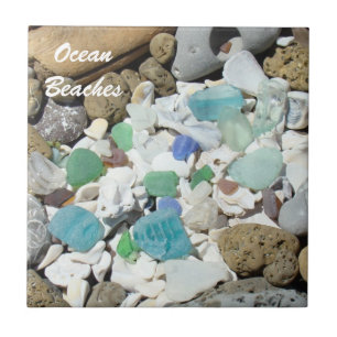 Ocean Beaches tegelkunst decoratief Blauw Zee Glas Tegeltje