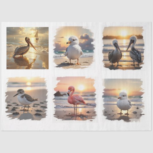 Ocean birds at sunset decoupage tissuepapier (Voorkant)