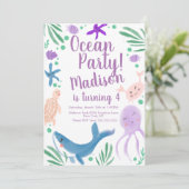 Ocean Birthday Fish Zee Animals Invision Kaart (Staand voorkant)