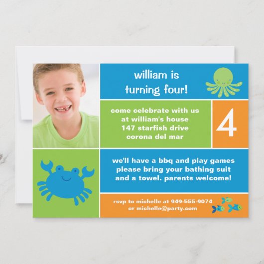 Ocean Birthday Party Invitation Kaart (Voorkant)