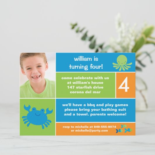 Ocean Birthday Party Invitation Kaart (Staand voorkant)