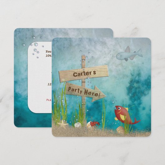 Ocean Birthday Party Kaart (Voorkant / Achterkant)