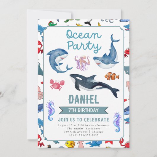 Ocean Birthday Party uitnodiging (Voorkant)