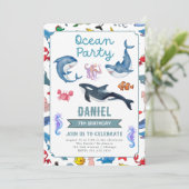 Ocean Birthday Party uitnodiging (Staand voorkant)