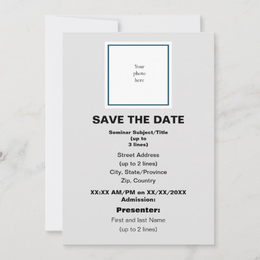 Ocean Bl. en Lt. Grey Seminar Save The Date (Voorkant)