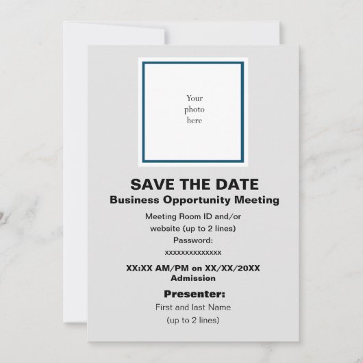 Ocean Bl. en Lt. Grey Virtual Bus. Opp. Mtng Save The Date (Voorkant)