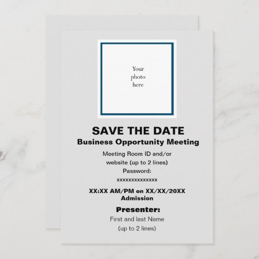 Ocean Bl. en Lt. Grey Virtual Bus. Opp. Mtng Save The Date (Voorkant / Achterkant)