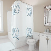 Ocean Blauw en Wit Moderne Bloem Douchegordijn (In situ)