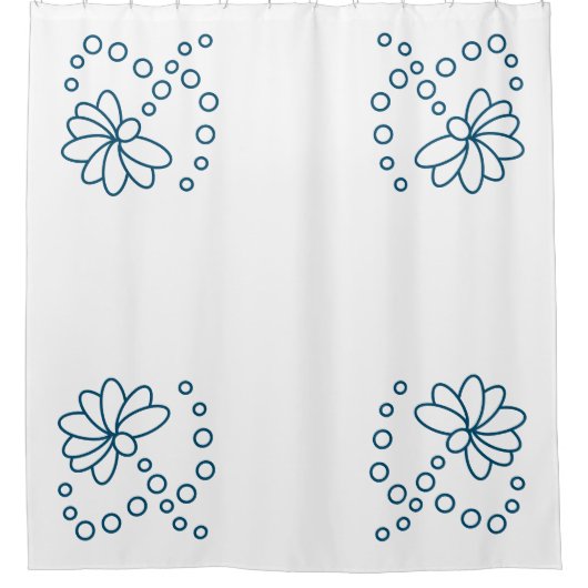 Ocean Blauw en Wit Moderne Bloem Douchegordijn (Voorkant)